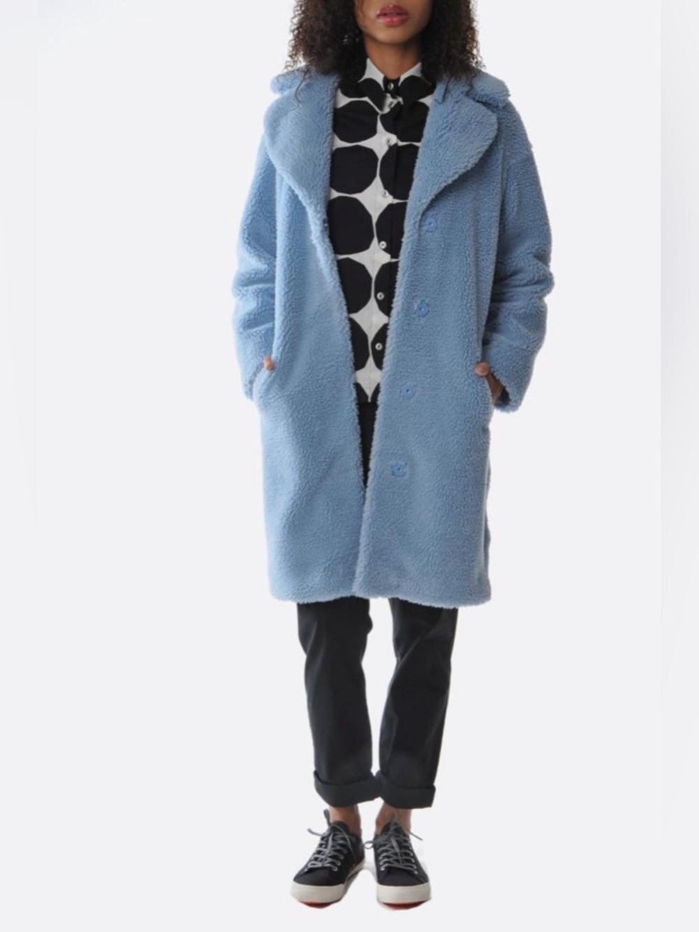 NWT Stand Studio Camilla Cocoon Coat Faux Fur Fleece Blue Sz 36